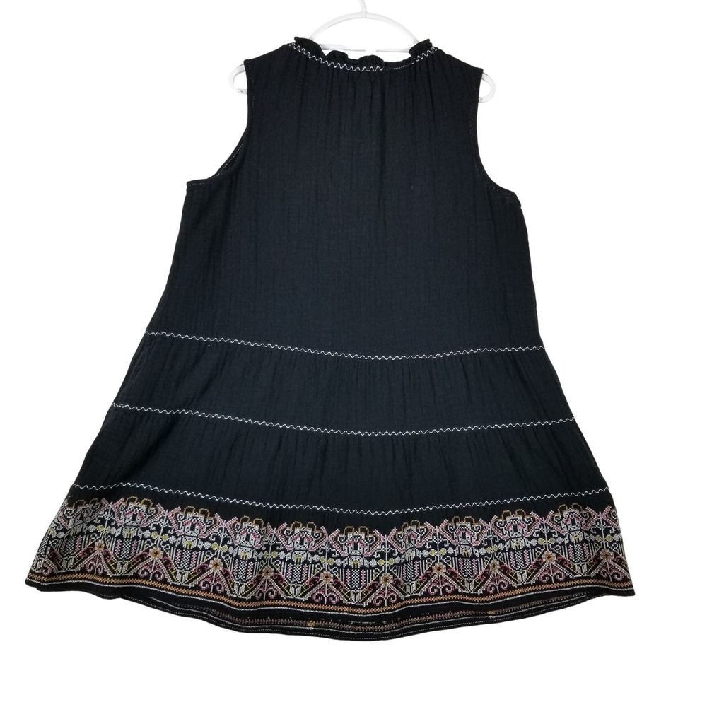 Max Studio London Dress Womens 2X Black Gauze Tiered Embroidered Boho 4W04E54